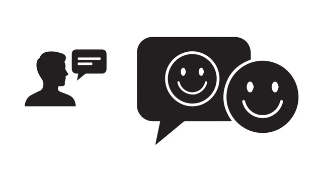 Black and white chat icons with smiley faces and speech bubbles