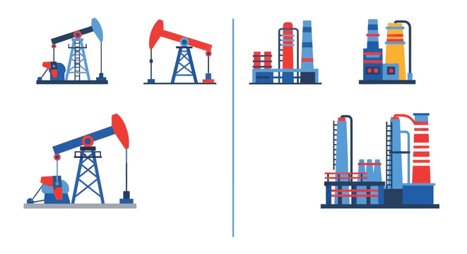 Illustration of oil pumps refineries and industrial facilities