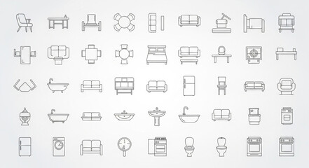 Fototapeta premium Collection of simple furniture icons for interior design planning.