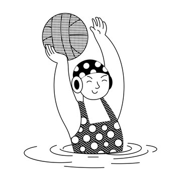 Sketchy style illustration showing a water polo player throwing ball
