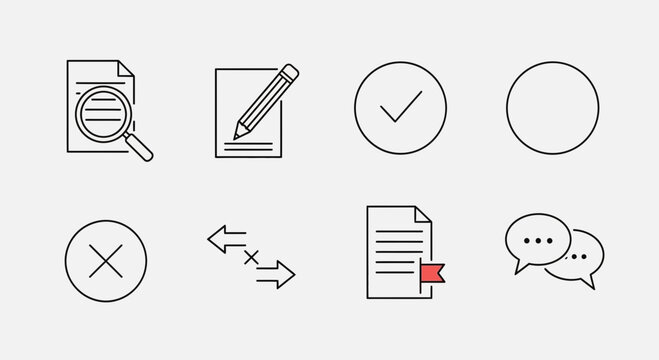 Set of outline icons for document management, communication, and task completion