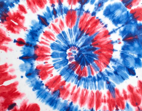 A vibrant abstract spiral pattern with red, blue, and white hues