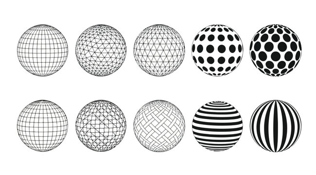 Set of abstract spheres with various geometric patterns