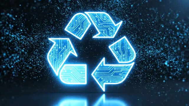 Recycling symbol made of circuit board patterns.