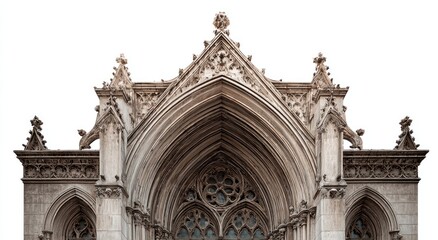 Obraz premium Ornate Gothic architectural detail with pointed arches and tracery against white
