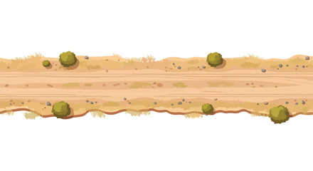 Top-down view of a seamless desert dirt road with green bushes vector © edit