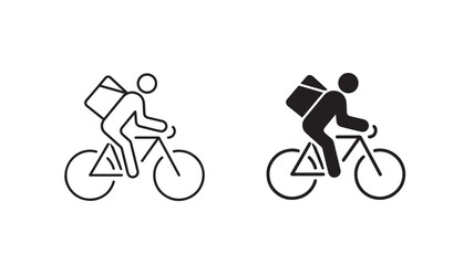 Fototapeta premium Motorcycle rider icon with backpack delivering package, minimalist line illustration for delivery and logistics