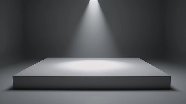 Spotlight brightening empty stage podium in dark studio