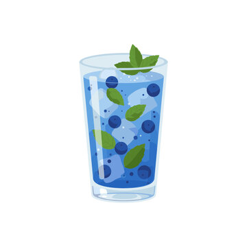 refreshing blueberry lemonade in glass with mint vector illustration