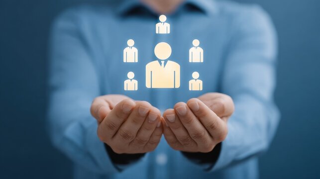 Businessman Holding Business Icons in Hands Representing Leadership and Networking Concepts