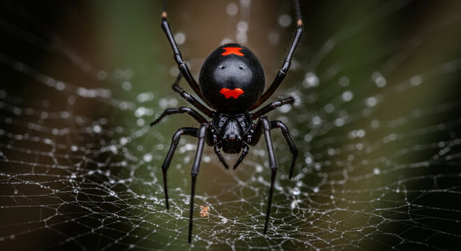 Black widow spider in its web.