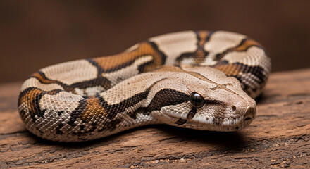 Fototapeta premium Brown and orange snake on wood.