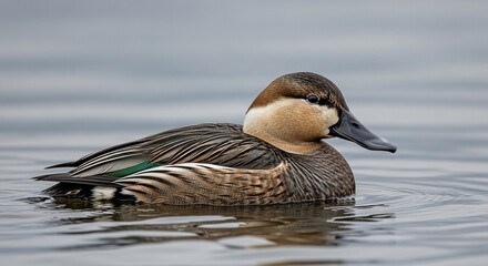 Fototapeta premium Brown duck swimming in calm water.