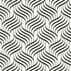 Plakat Seamless pattern with geometric waves. Endless stylish texture. Ripple monochrome background. Linear diagonal weaved grid. Bold interlaced swatch.