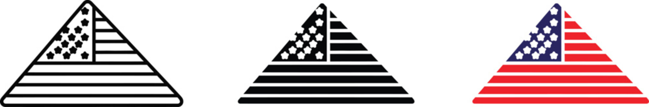 Three pyramid structures black and white gradient and american flag design
