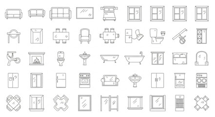 Obraz premium Collection of hand drawn furniture and home decor icons.