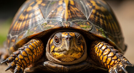 Naklejka premium Close-up of a colorful turtle face.