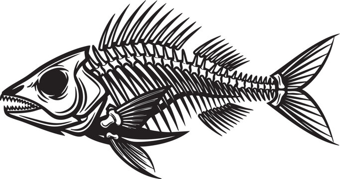 Fish skeleton side view illustration.