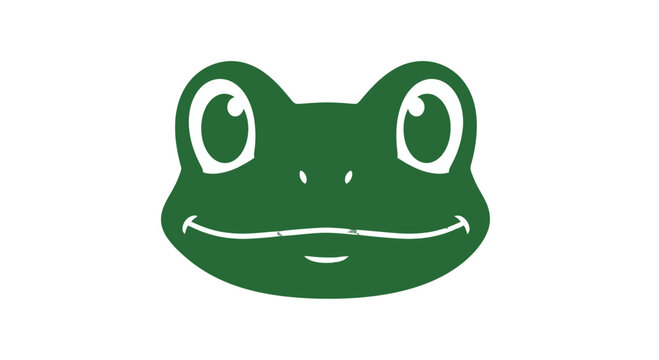 Green Cartoon Frog Face Illustration.