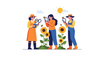 Fototapeta premium Women Gardening with Sunflowers in a Sunny Outdoor Setting