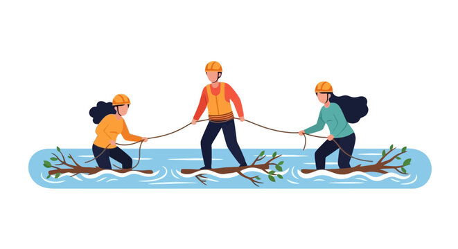 Family Water Activity on Inflatable Raft with Safety Gear