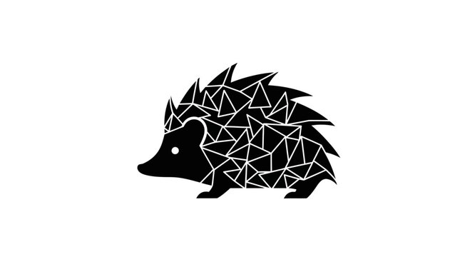Geometric hedgehog silhouette with white lines.