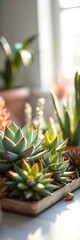 Fototapeta premium Artistic arrangement of succulents, their plump forms glowing under controlled studio illumination, studio, light