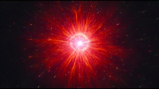 Radiant burst of violet and blue light rays with glowing core, abstract star explosion effect