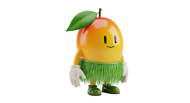 Cartoon Mango Character in a Grass Skirt