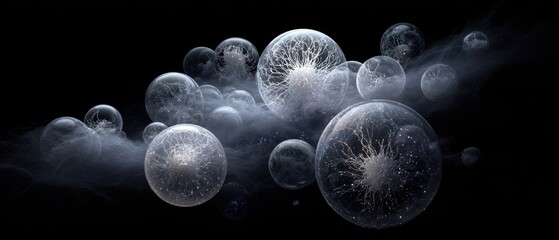 Fototapeta premium Ethereal Volumetric Capture of Glowing Globules in Dark Space