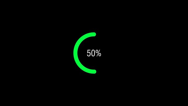Circle loading bar icon animation on black background. processing bar 0 to 100 percent.