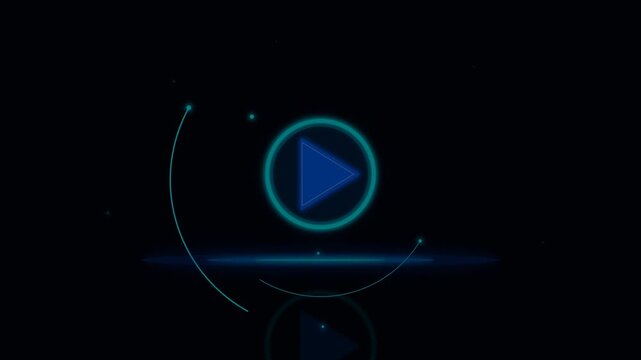 Play button icon, blue neon glow, video start symbol, modern media player