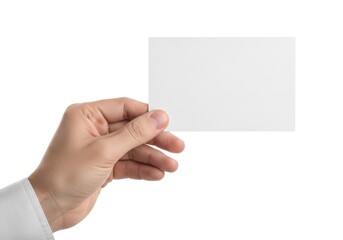 Obraz premium A hand holding a blank white card against a white background