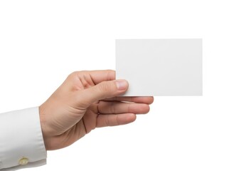 Obraz premium A person holding a blank business card ready for information
