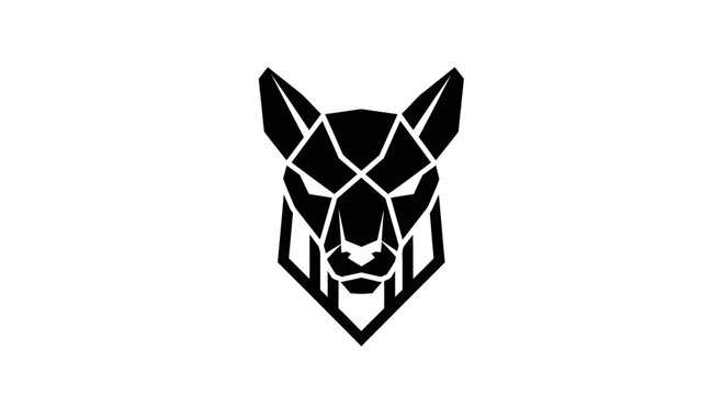 Geometric wolf head illustration with white lines.