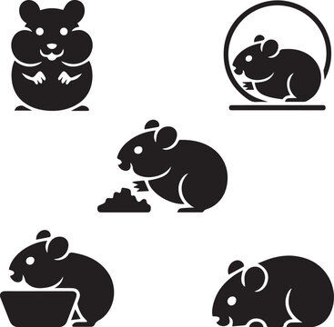 Hamster Silhouette Set &ndash; Cute Pet Rodent Icons in Various Poses