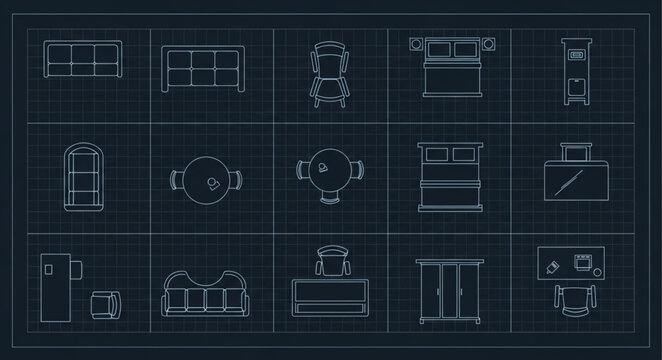 Architectural Furniture Symbols Blueprint Design.