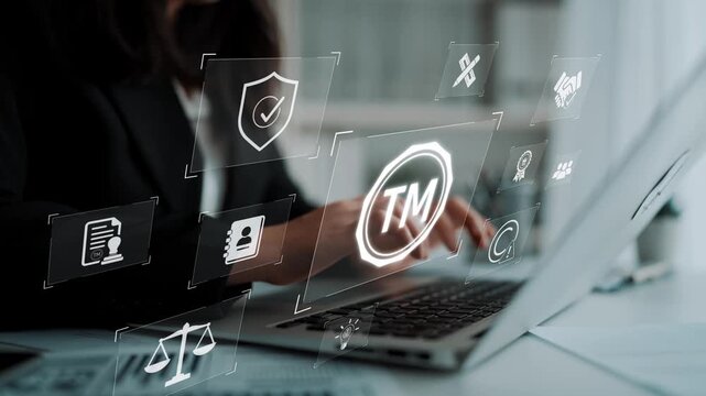 Trademark protection and legal compliance with TM icon, copyright law, patent check, intellectual property rights, and branding regulation enforcement Marrow