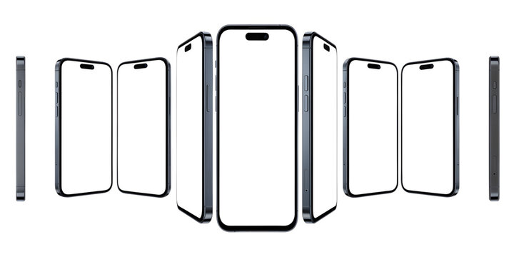 Smartphone Mockup Set with Multiple Viewing Angles - Isolated on White Background for Display Design