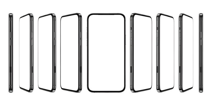 Smartphone Mockup Set with Multiple Viewing Angles - Isolated on White Background for Display Design