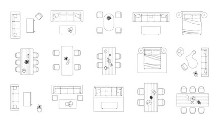 Set of furniture floor plan symbols for interior design © S.Siam