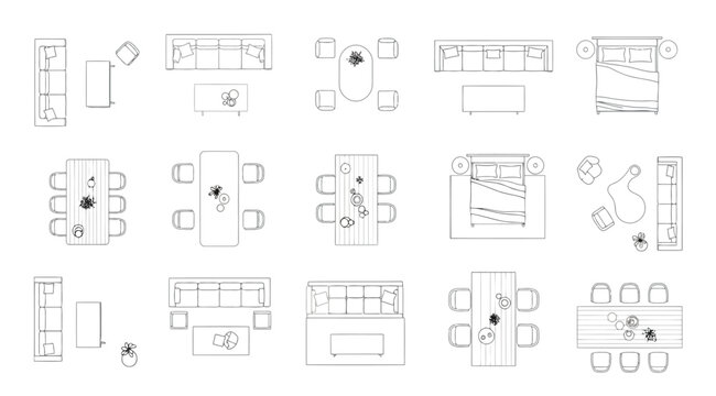Set of furniture floor plan symbols for interior design