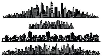 Set of city skylines silhouettes © S.Siam