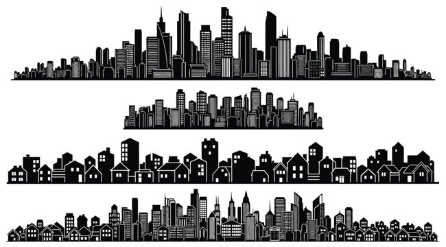 Set of city skylines silhouettes