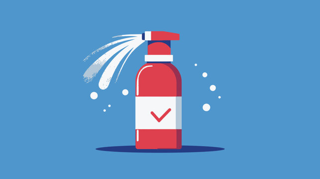 A red spray bottle with white spray bursts against a blue background, with checkmark