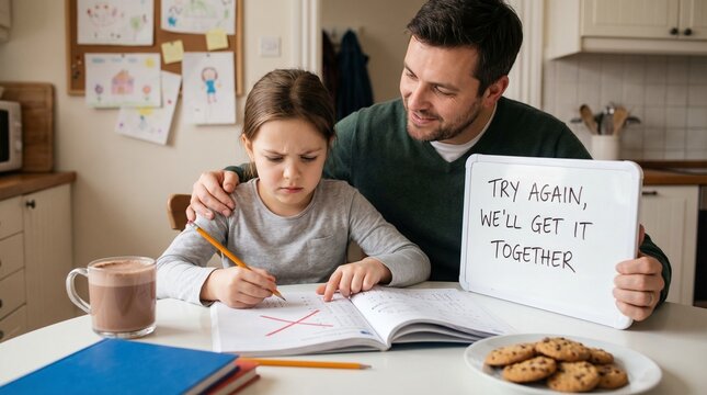 Wrong Answer Moment Between Child and Parent Highlighting Guidance Patience and Supportive Learning Environment at Home