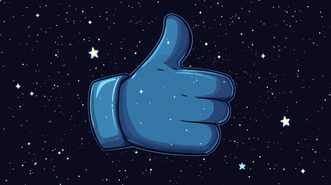 Pixelated hand symbol against a dark night sky filled with tiny white stars and a few larger ones