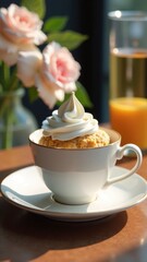 Fototapeta premium A classic cup of coffee topped with whipped cream, perfect for a morning pick-me-up