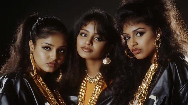 1980s female girls rap group wearing gold chains