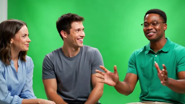 Creative business team discussion green screen in studio